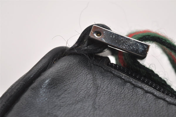 Authentic GUCCI Web Sherry Line Hand Bag Pouch Canvas Leather 92820 Black 4062I