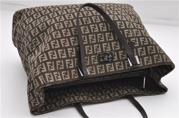 Authentic FENDI Zucchino Shoulder Tote Bag Canvas Leather Brown 4063D