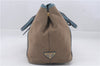 Authentic PRADA Canvas Leather Logo Jacquard Hand Bag Brown Blue 4065D