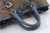 Authentic PRADA Canvas Leather Logo Jacquard Hand Bag Brown Blue 4065D