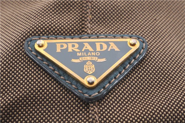 Authentic PRADA Canvas Leather Logo Jacquard Hand Bag Brown Blue 4065D