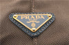 Authentic PRADA Canvas Leather Logo Jacquard Hand Bag Brown Blue 4065D