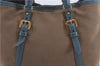 Authentic PRADA Canvas Leather Logo Jacquard Hand Bag Brown Blue 4065D