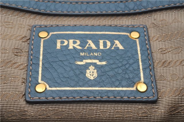 Authentic PRADA Canvas Leather Logo Jacquard Hand Bag Brown Blue 4065D