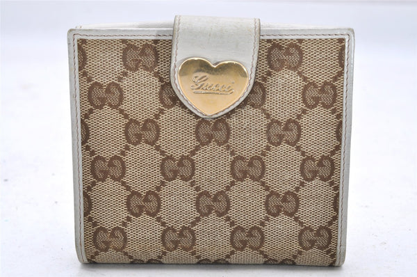 Authentic GUCCI Heart Bifold Wallet Purse GG Canvas Leather 203549 Brown 4065I