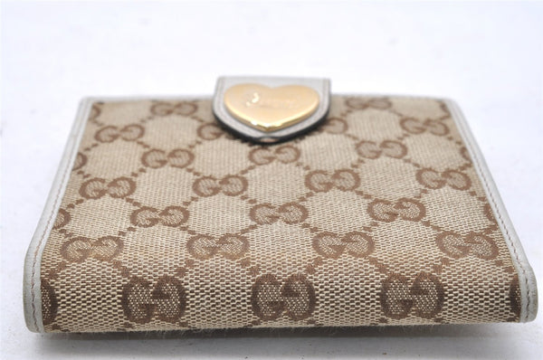 Authentic GUCCI Heart Bifold Wallet Purse GG Canvas Leather 203549 Brown 4065I