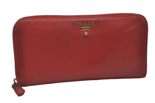 Authentic PRADA Vintage Saffiano Multic Leather Long Wallet Purse Red 4066I