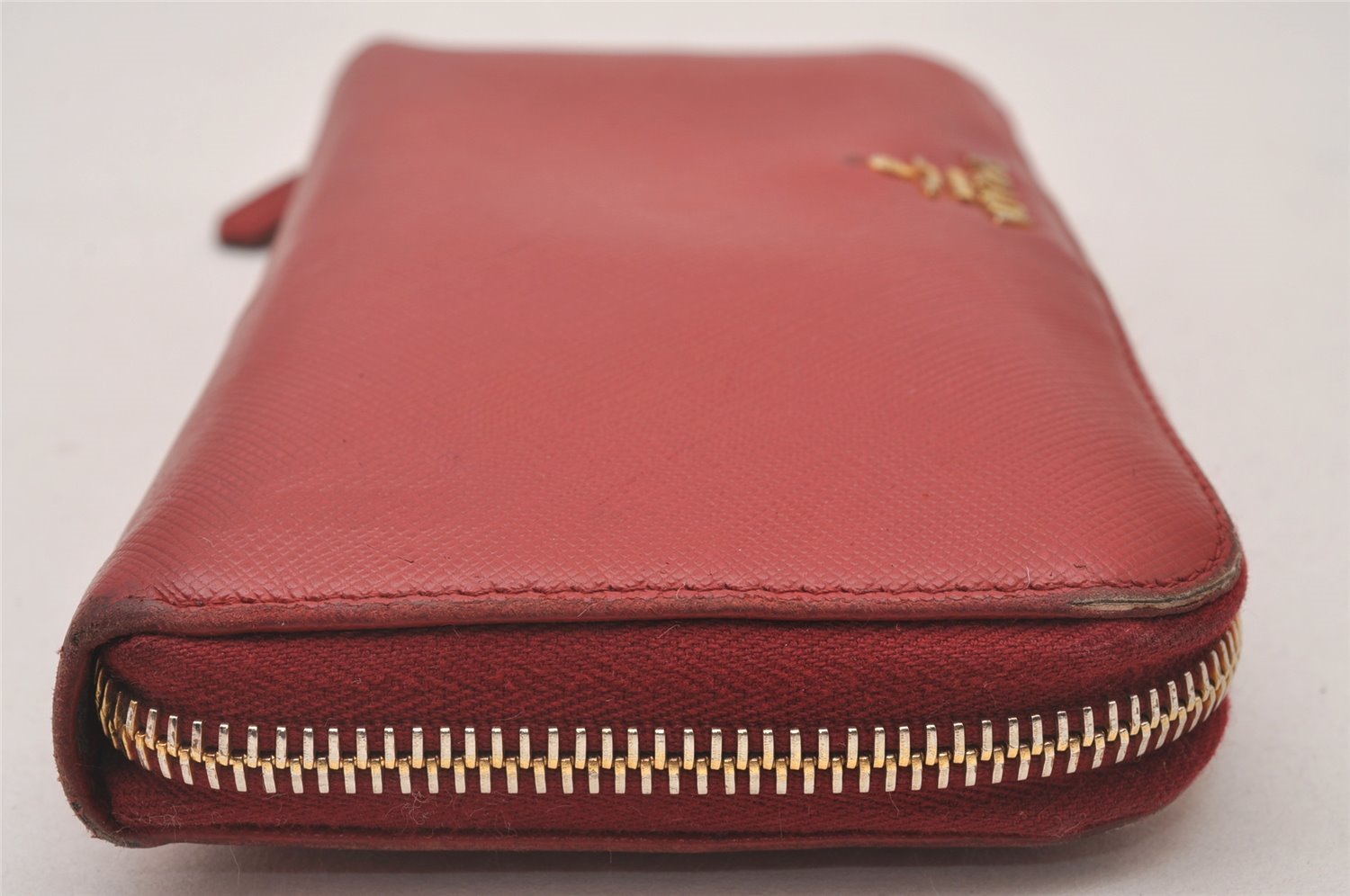 Authentic PRADA Vintage Saffiano Multic Leather Long Wallet Purse Red 4066I