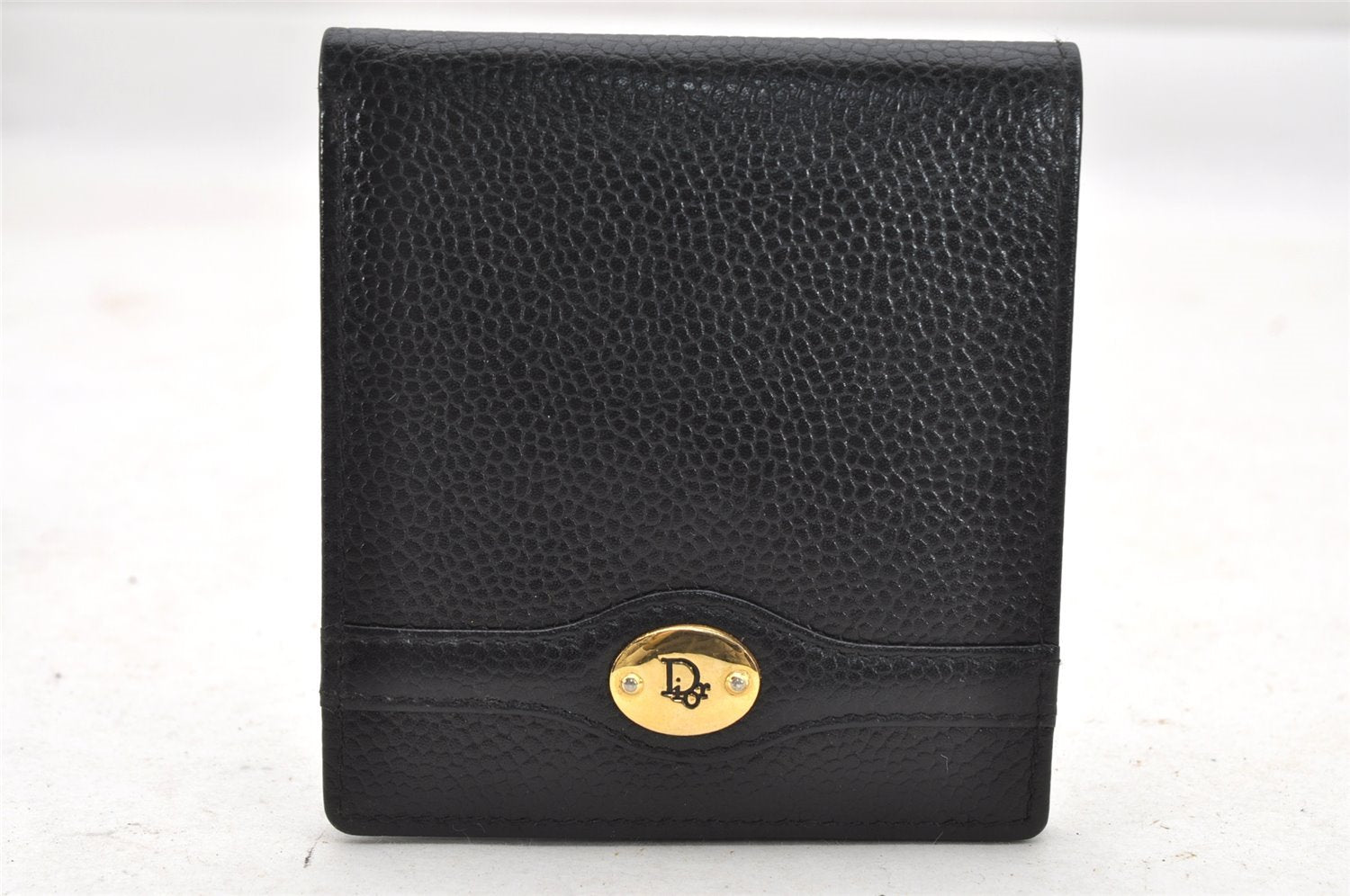 Authentic Christian Dior Vintage Bifold Wallet Purse Leather Black CD 4080I