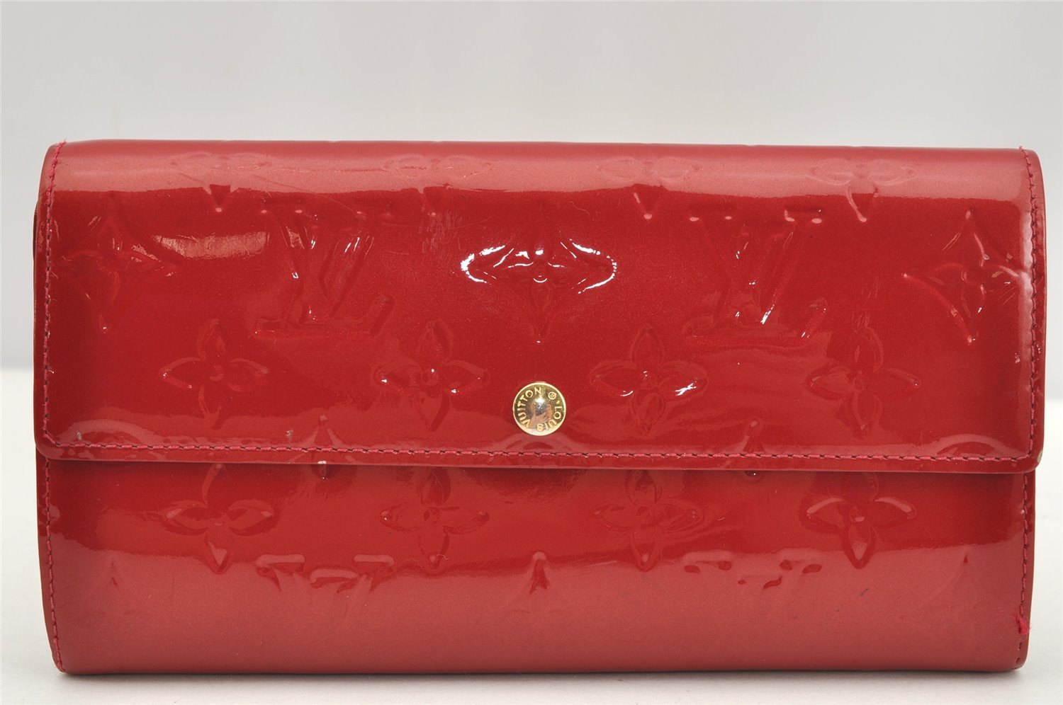 Authentic Louis Vuitton Vernis Portefeuille Sarah Wallet Red M93530 LV 4082I