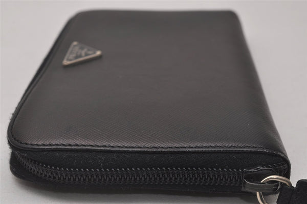 Authentic PRADA Vintage Saffiano Triangle Leather Long Wallet Purse Black 4087I