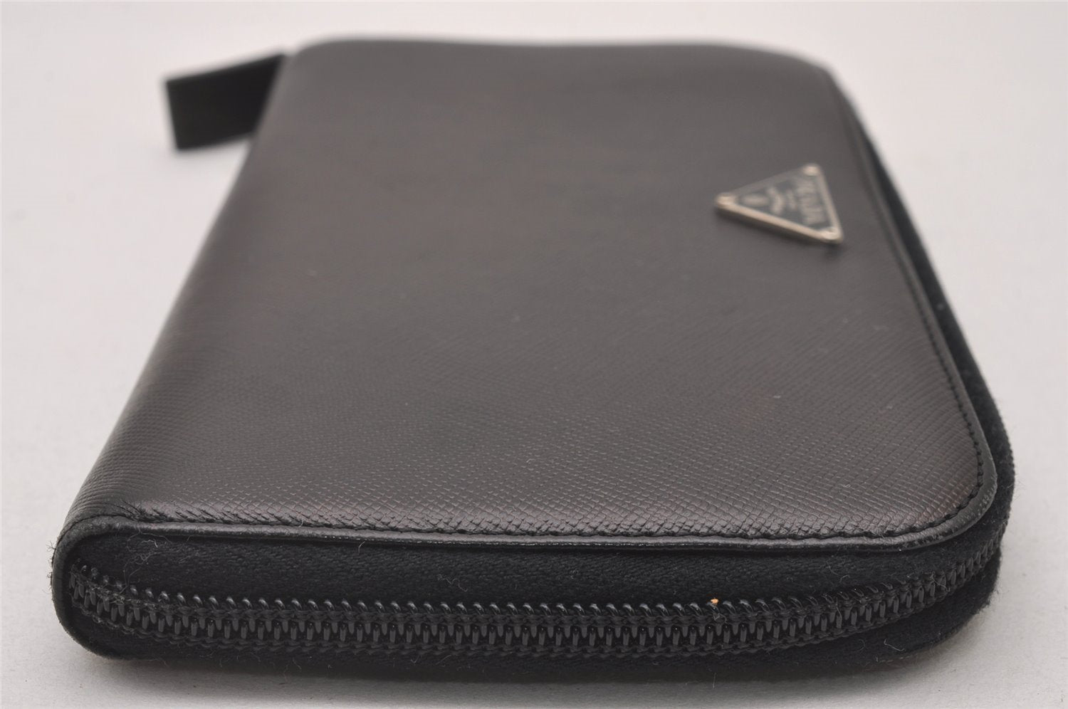 Authentic PRADA Vintage Saffiano Triangle Leather Long Wallet Purse Black 4087I