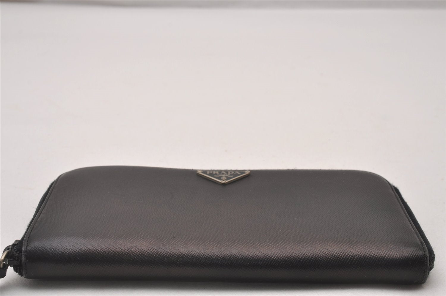 Authentic PRADA Vintage Saffiano Triangle Leather Long Wallet Purse Black 4087I