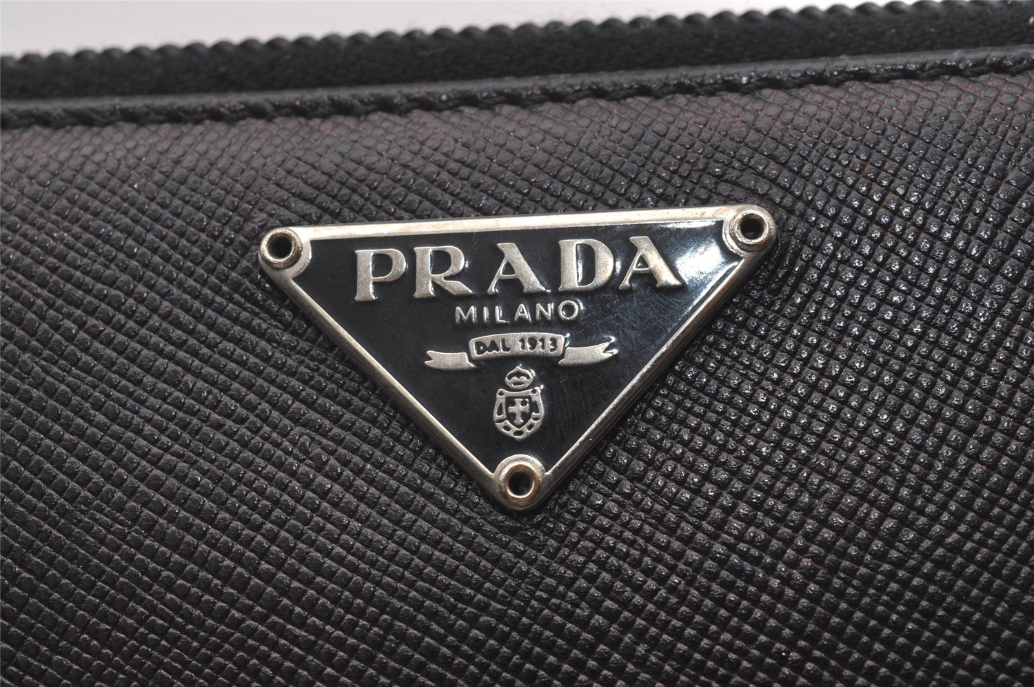 Authentic PRADA Vintage Saffiano Triangle Leather Long Wallet Purse Black 4087I