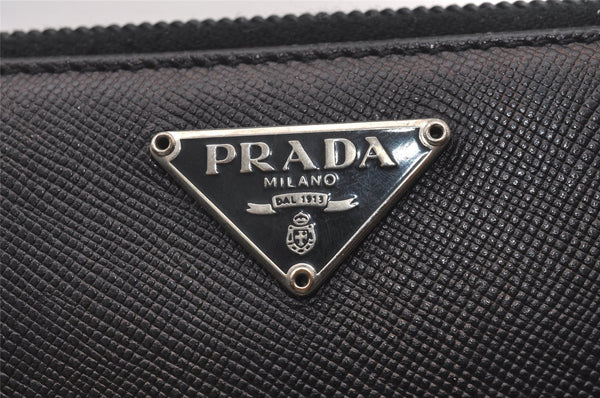 Authentic PRADA Vintage Saffiano Triangle Leather Long Wallet Purse Black 4087I