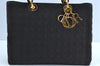 Authentic Christian Dior Lady Dior Cannage Shoulder Hand Bag Canvas Black 4088H