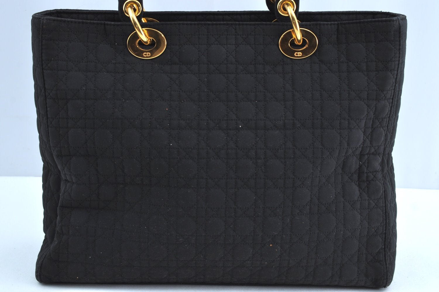 Authentic Christian Dior Lady Dior Cannage Shoulder Hand Bag Canvas Black 4088H