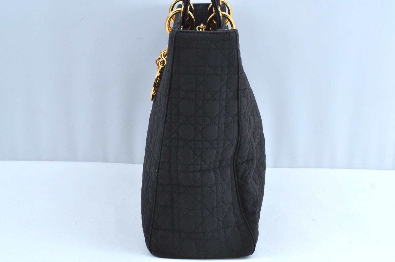 Authentic Christian Dior Lady Dior Cannage Shoulder Hand Bag Canvas Black 4088H
