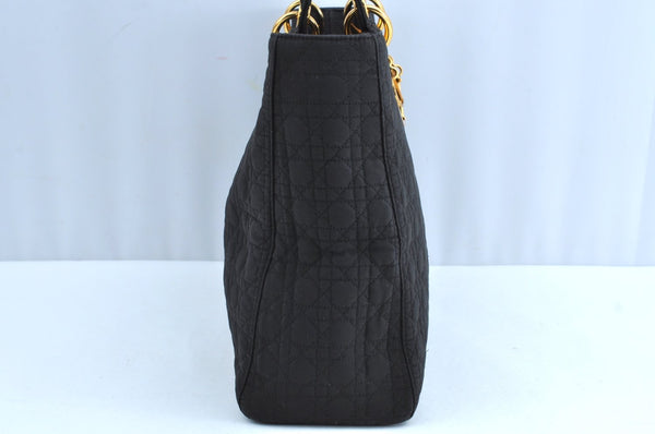Authentic Christian Dior Lady Dior Cannage Shoulder Hand Bag Canvas Black 4088H