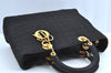 Authentic Christian Dior Lady Dior Cannage Shoulder Hand Bag Canvas Black 4088H