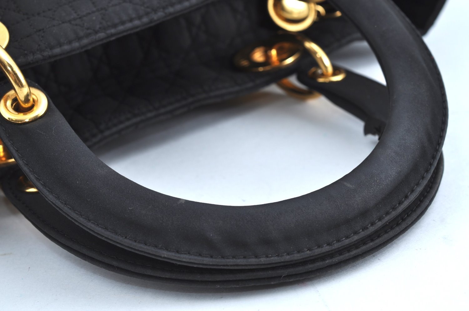 Authentic Christian Dior Lady Dior Cannage Shoulder Hand Bag Canvas Black 4088H