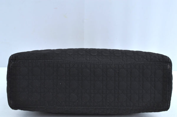 Authentic Christian Dior Lady Dior Cannage Shoulder Hand Bag Canvas Black 4088H