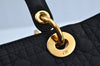 Authentic Christian Dior Lady Dior Cannage Shoulder Hand Bag Canvas Black 4088H