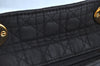 Authentic Christian Dior Lady Dior Cannage Shoulder Hand Bag Canvas Black 4088H
