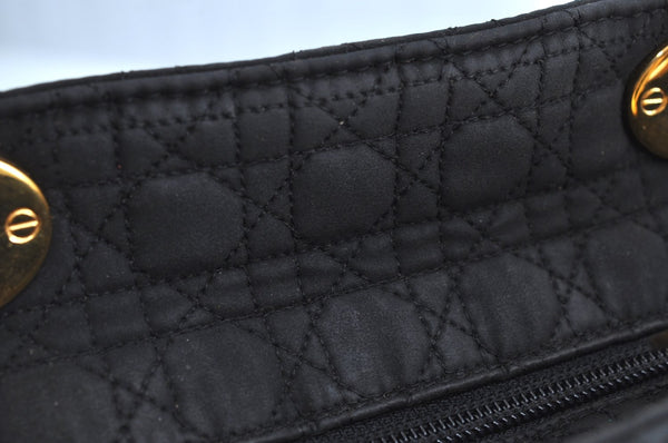 Authentic Christian Dior Lady Dior Cannage Shoulder Hand Bag Canvas Black 4088H