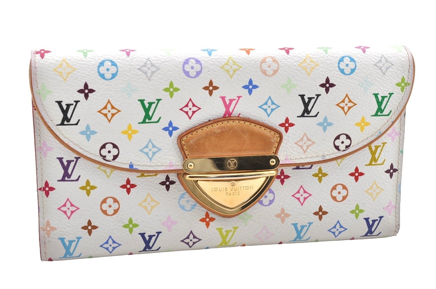 Auth Louis Vuitton Monogram Multicolor Portefeuille Eugenie Wallet White 4094I