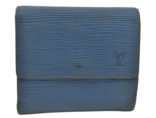 Auth Louis Vuitton Epi Porte Monnaie Billets Cartes Credit Wallet Blue LV 4095I