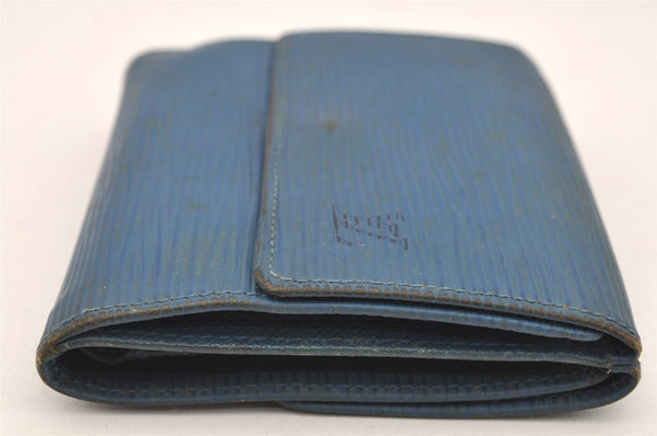 Auth Louis Vuitton Epi Porte Monnaie Billets Cartes Credit Wallet Blue LV 4095I