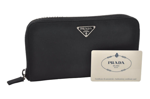 Authentic PRADA TESSUTO Nylon Saffiano Leather Long Wallet M506 Black 4096I