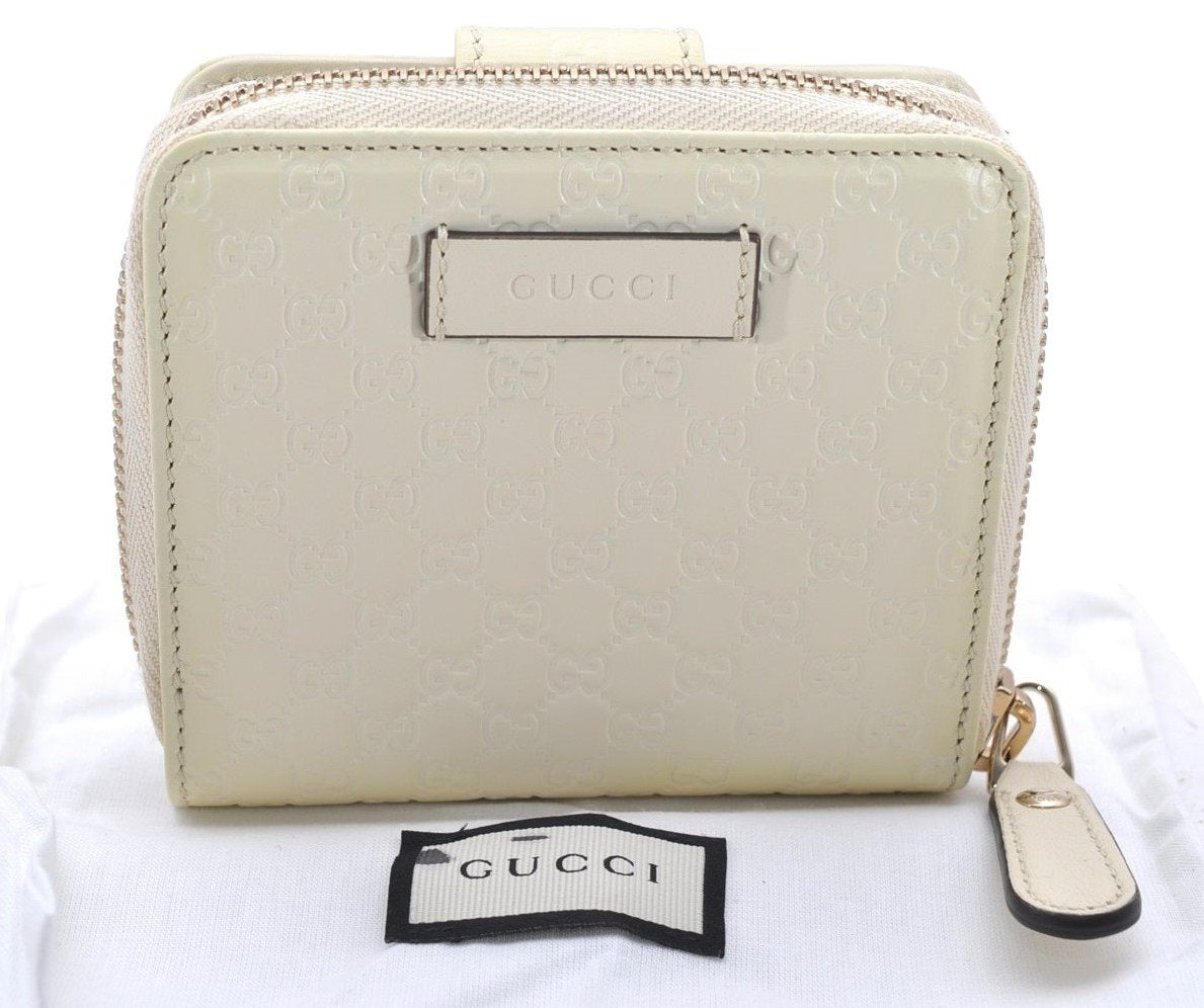 Authentic GUCCI Micro GG Guccissima Bifold Wallet Leather 449395 White 4100I