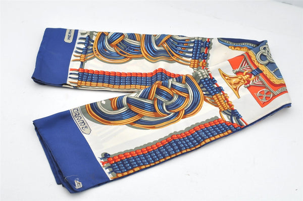 Authentic HERMES Carre Vintage Long Scarf "MACRAME" Silk Blue 4102I