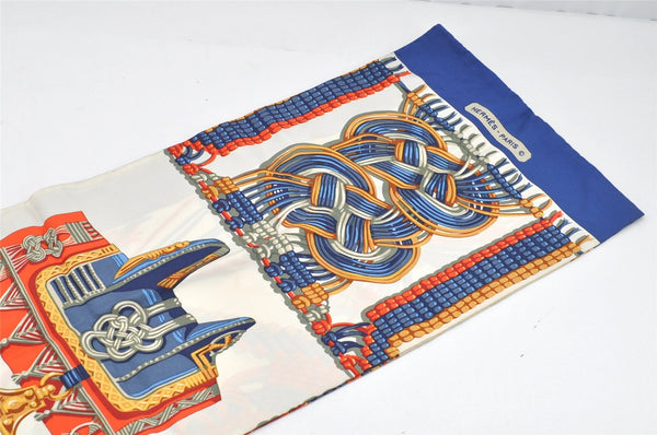 Authentic HERMES Carre Vintage Long Scarf "MACRAME" Silk Blue 4102I