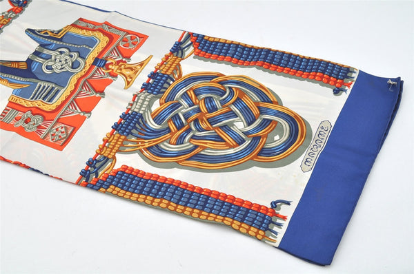 Authentic HERMES Carre Vintage Long Scarf "MACRAME" Silk Blue 4102I