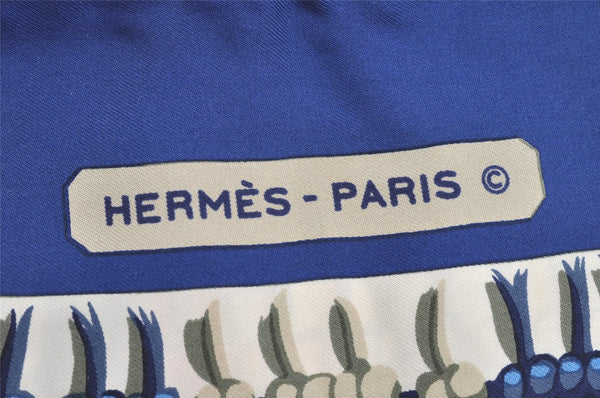 Authentic HERMES Carre Vintage Long Scarf "MACRAME" Silk Blue 4102I