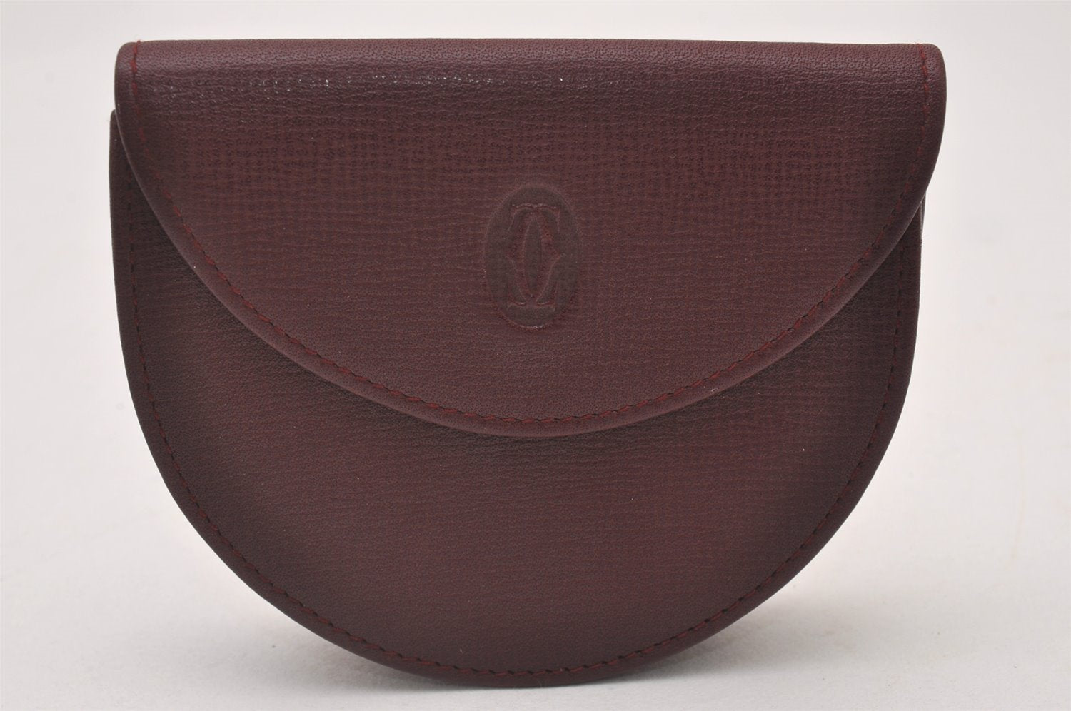 Authentic Cartier Must de Cartier Coin Purse Case Leather Bordeaux Red 4103I