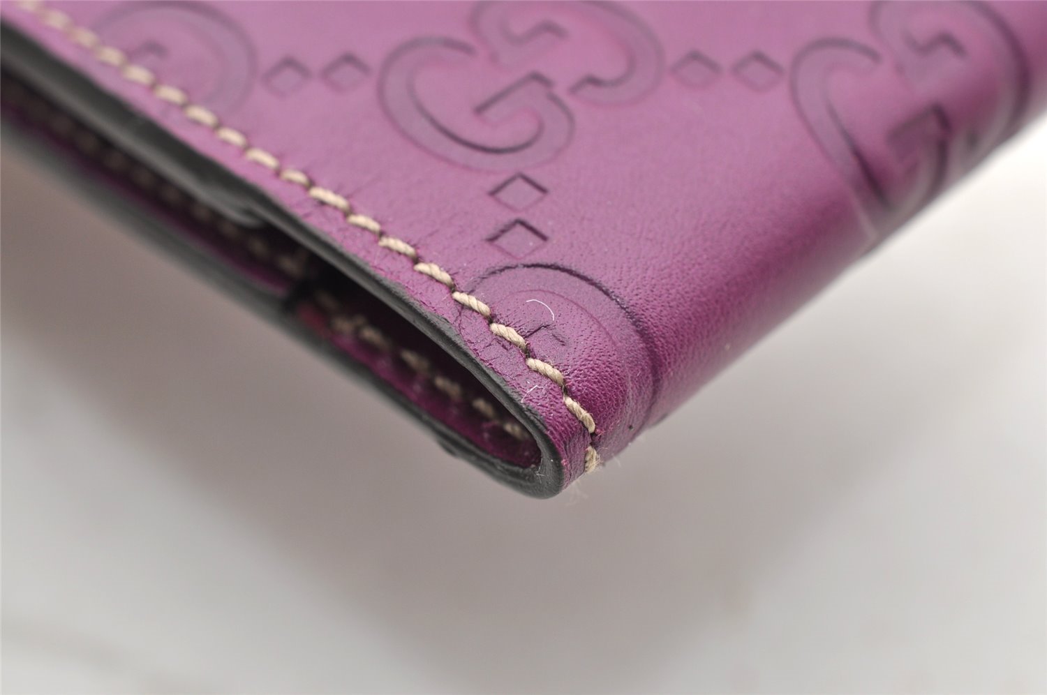 Authentic GUCCI Guccissima Cigarette Case Purse GG Leather 181716 Purple 4106I