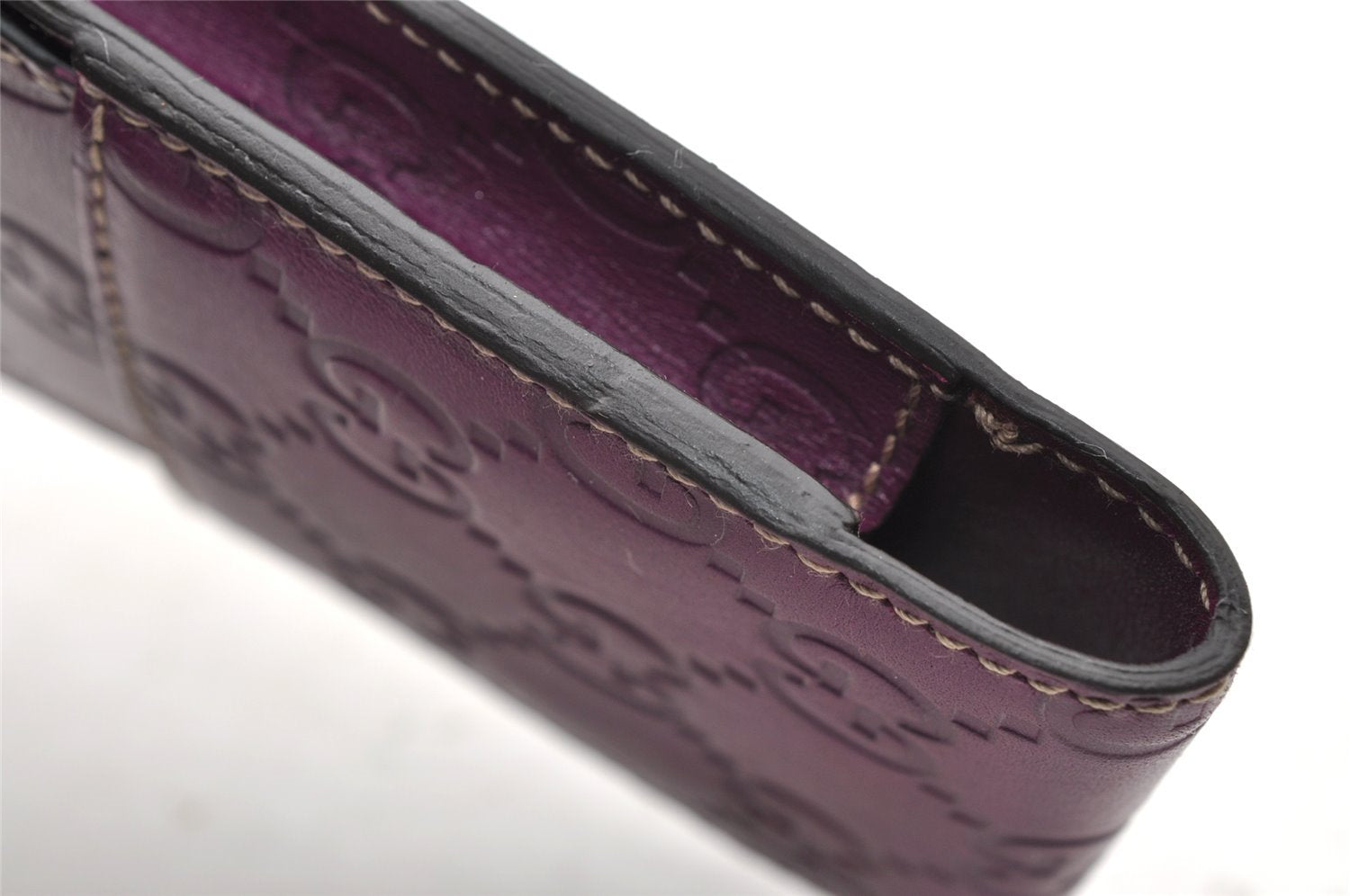 Authentic GUCCI Guccissima Cigarette Case Purse GG Leather 181716 Purple 4106I