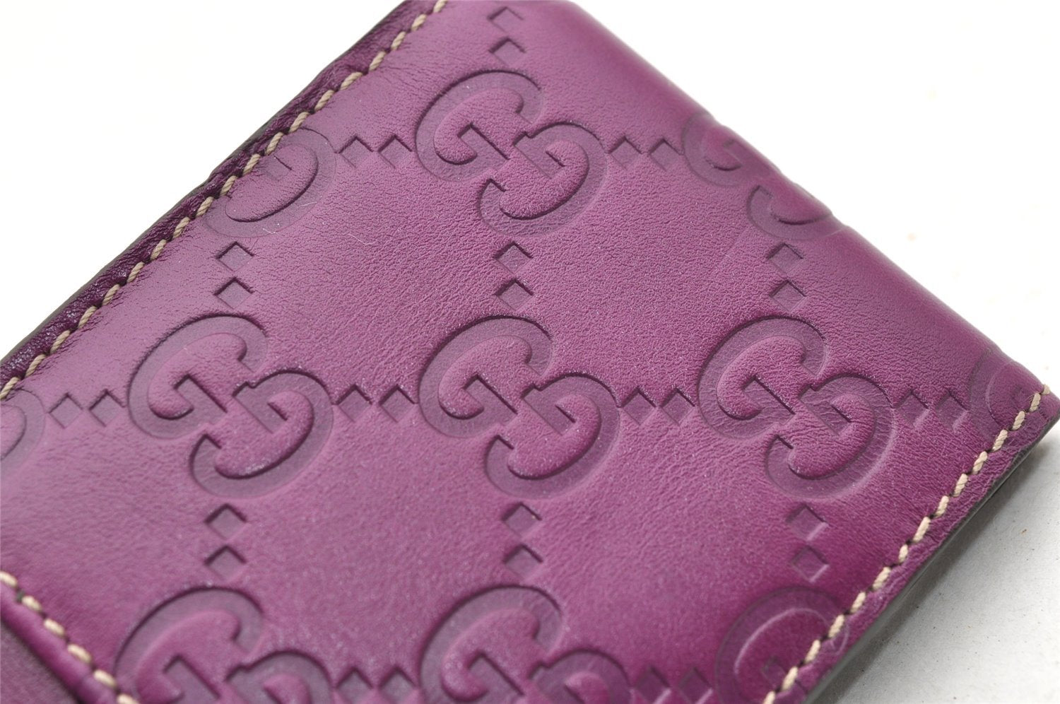 Authentic GUCCI Guccissima Cigarette Case Purse GG Leather 181716 Purple 4106I