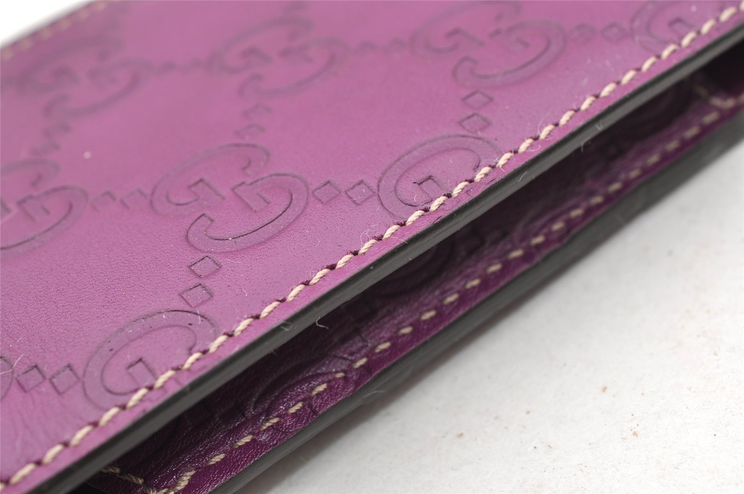 Authentic GUCCI Guccissima Cigarette Case Purse GG Leather 181716 Purple 4106I