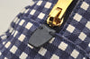 Authentic PRADA Gingham Check Canvas Saffiano Leather Pouch Purse Blue 4107I