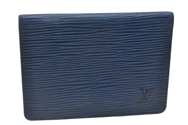 Auth Louis Vuitton Epi Porte 2 Cartes Vertical Card Pass Case M63205 Blue 4109I