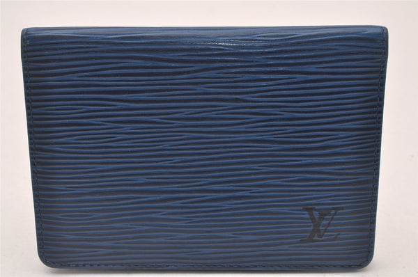 Auth Louis Vuitton Epi Porte 2 Cartes Vertical Card Pass Case M63205 Blue 4109I
