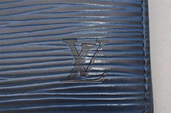 Auth Louis Vuitton Epi Porte 2 Cartes Vertical Card Pass Case M63205 Blue 4109I