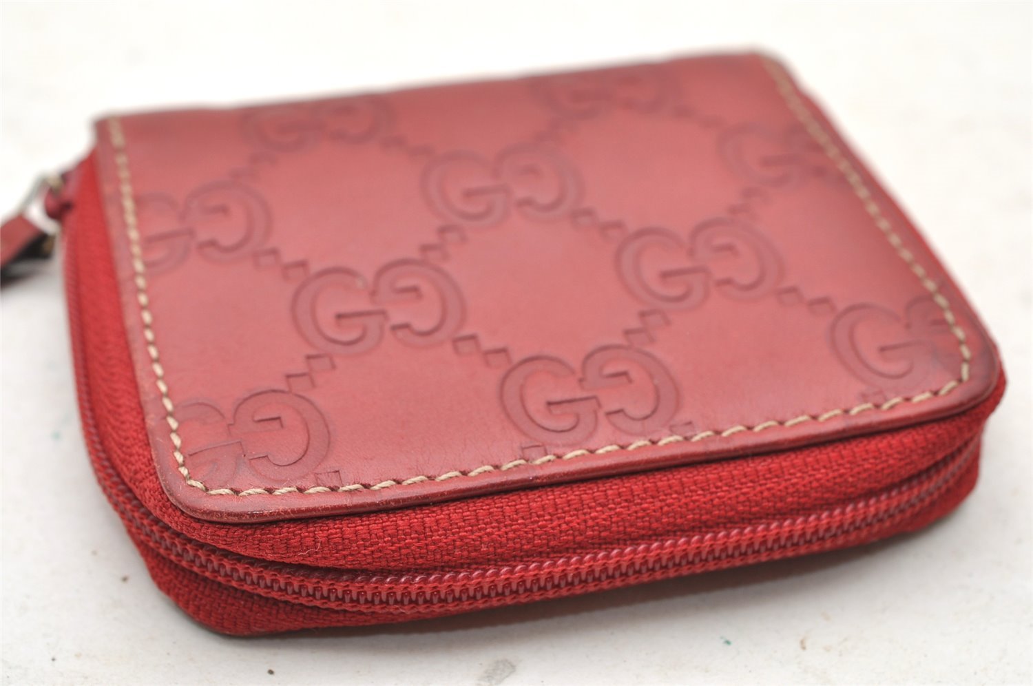 Authentic GUCCI Vintage Guccissima Coin Purse Case GG Leather 115255 Red 4111I