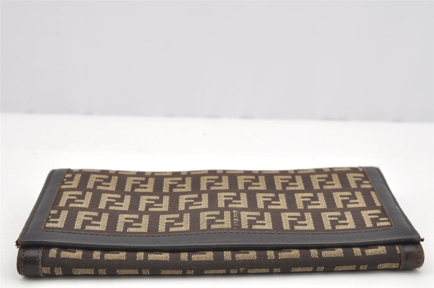 Authentic FENDI Vintage Zucchino Long Wallet Purse Canvas Leather Brown 4113I