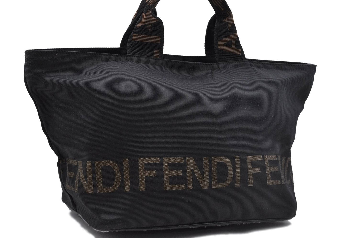 Authentic FENDI Nylon Leather Hand Bag Purse Black 4114D